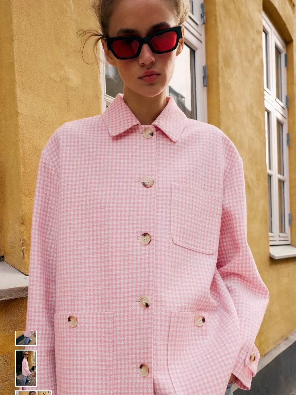 Pink & White Gingham Check Oversized Shirt Jacket Light Pink Coat XS NWT